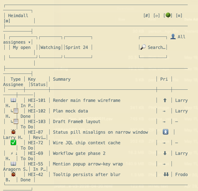 ASCII fallback wireframe of the Heimdall tickets page